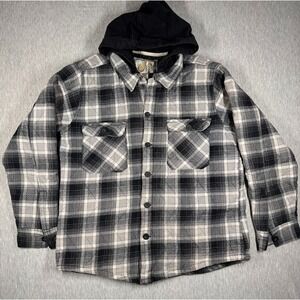 Ocean Pacific Quilted Plaid Flannel Jacket Hoodie Black Gray Men's Large